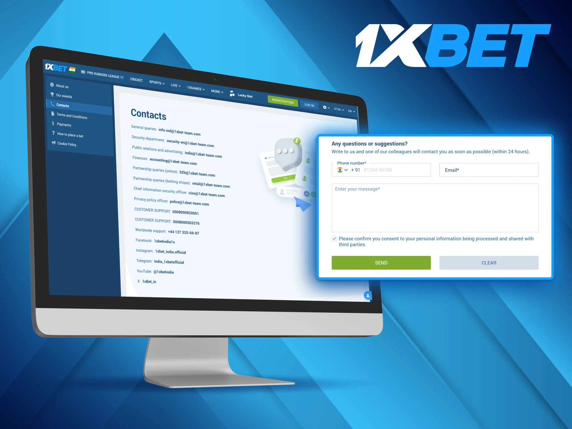 1xBet clients can reach out to the 24/7 customer support service for assistance.