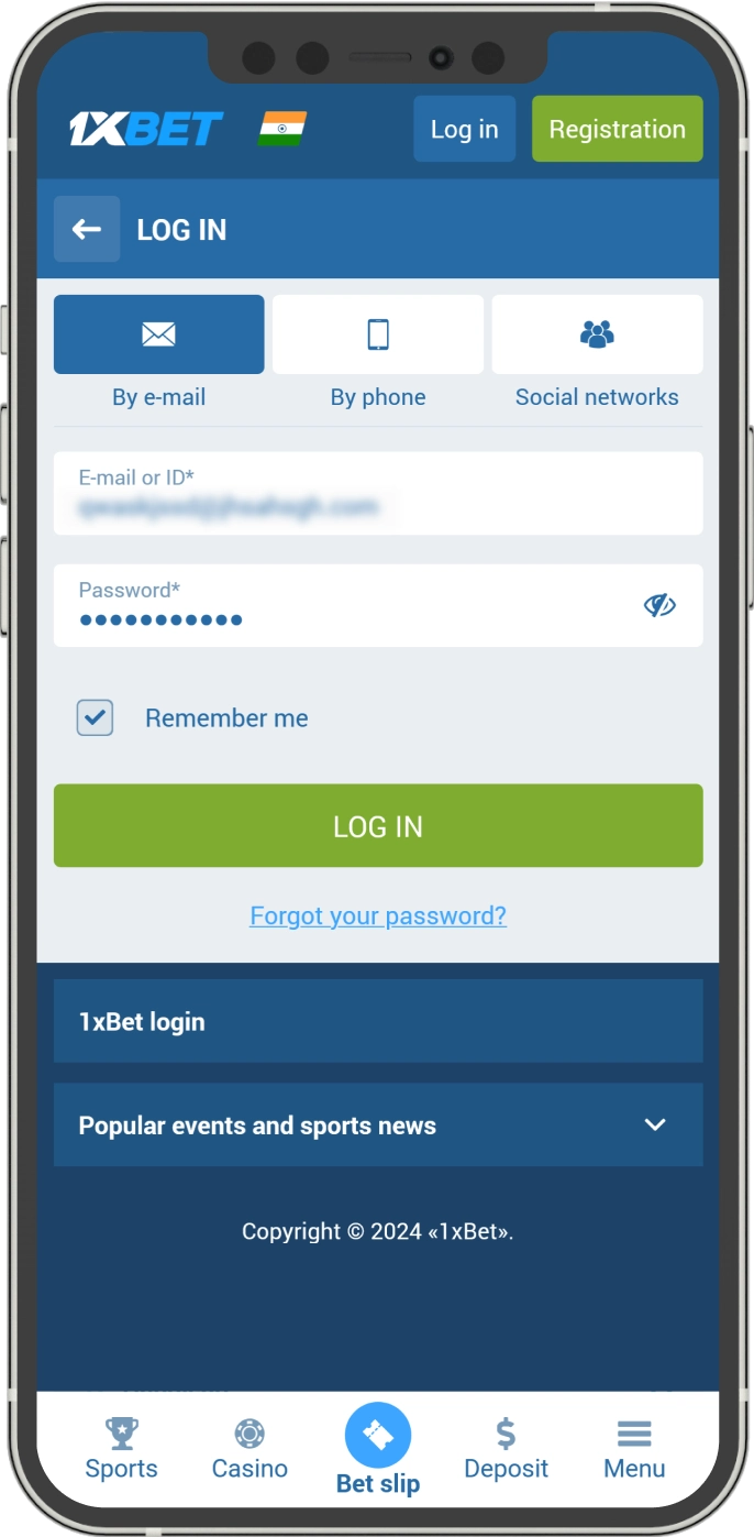 Log in into your 1xBet account or create a new one.