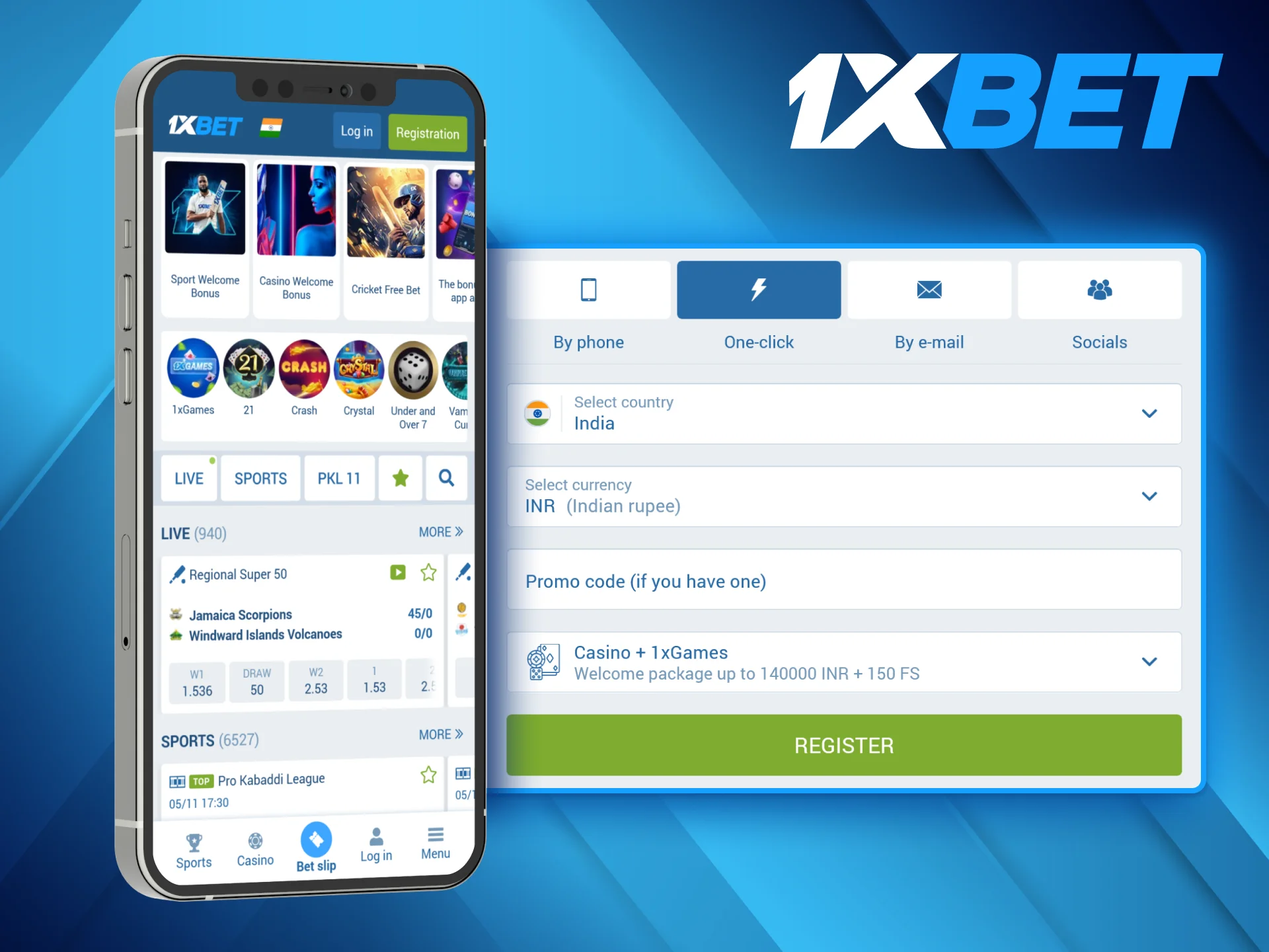 Creating the 1xBet account via the mobile application is easy and only takes a few steps.