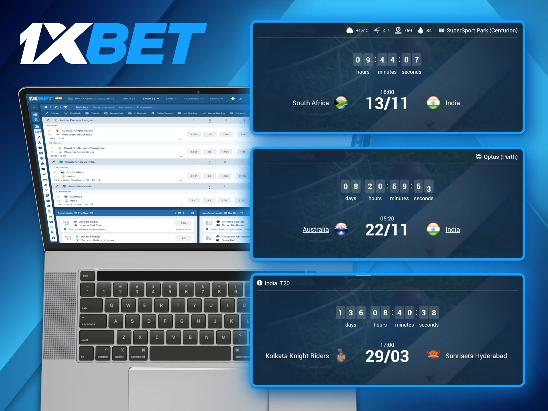 1xBet clients can choose from many available cricket matches to place their bets on.