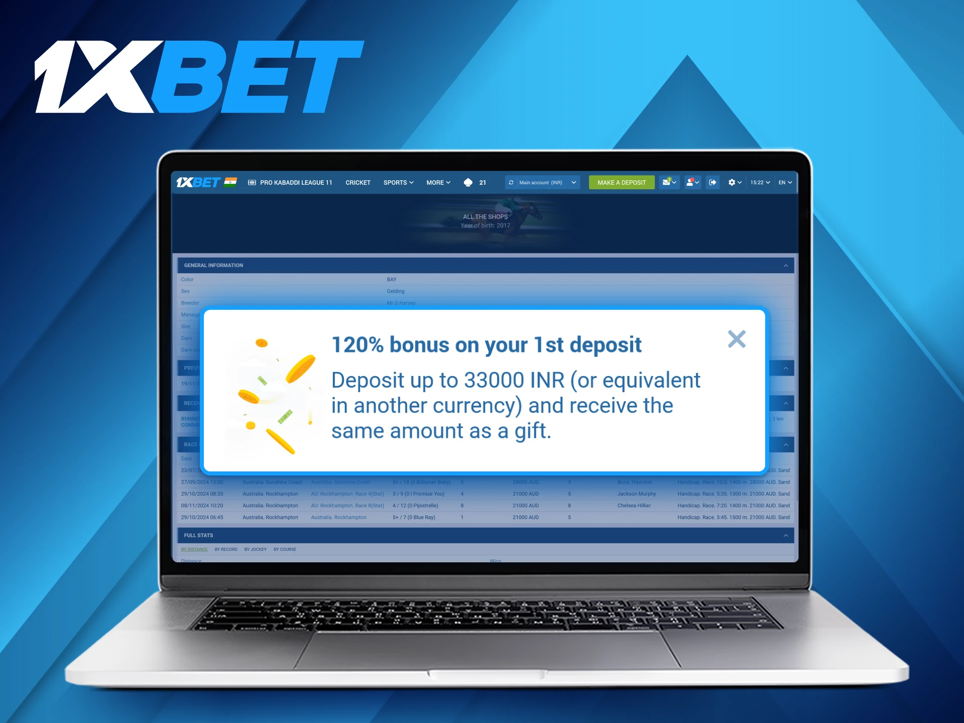 A welcome bonus for new users makes it more attractive to place bets on horse racing via 1xBet in India.