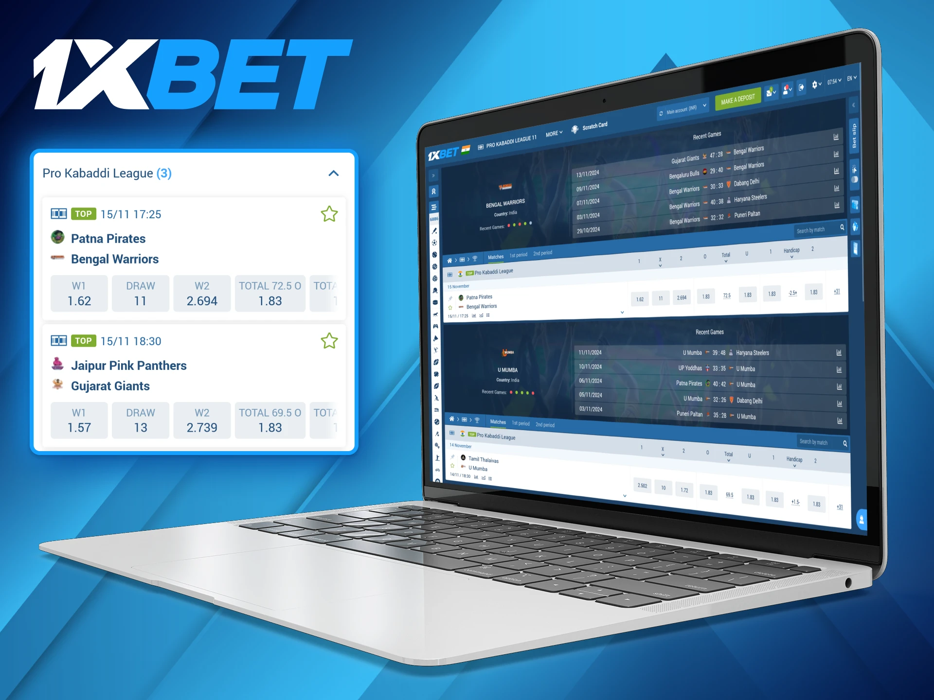 Most well-known kabaddi leagues, including the Pro Kabaddi League, are available for betting on the 1xBet platform.