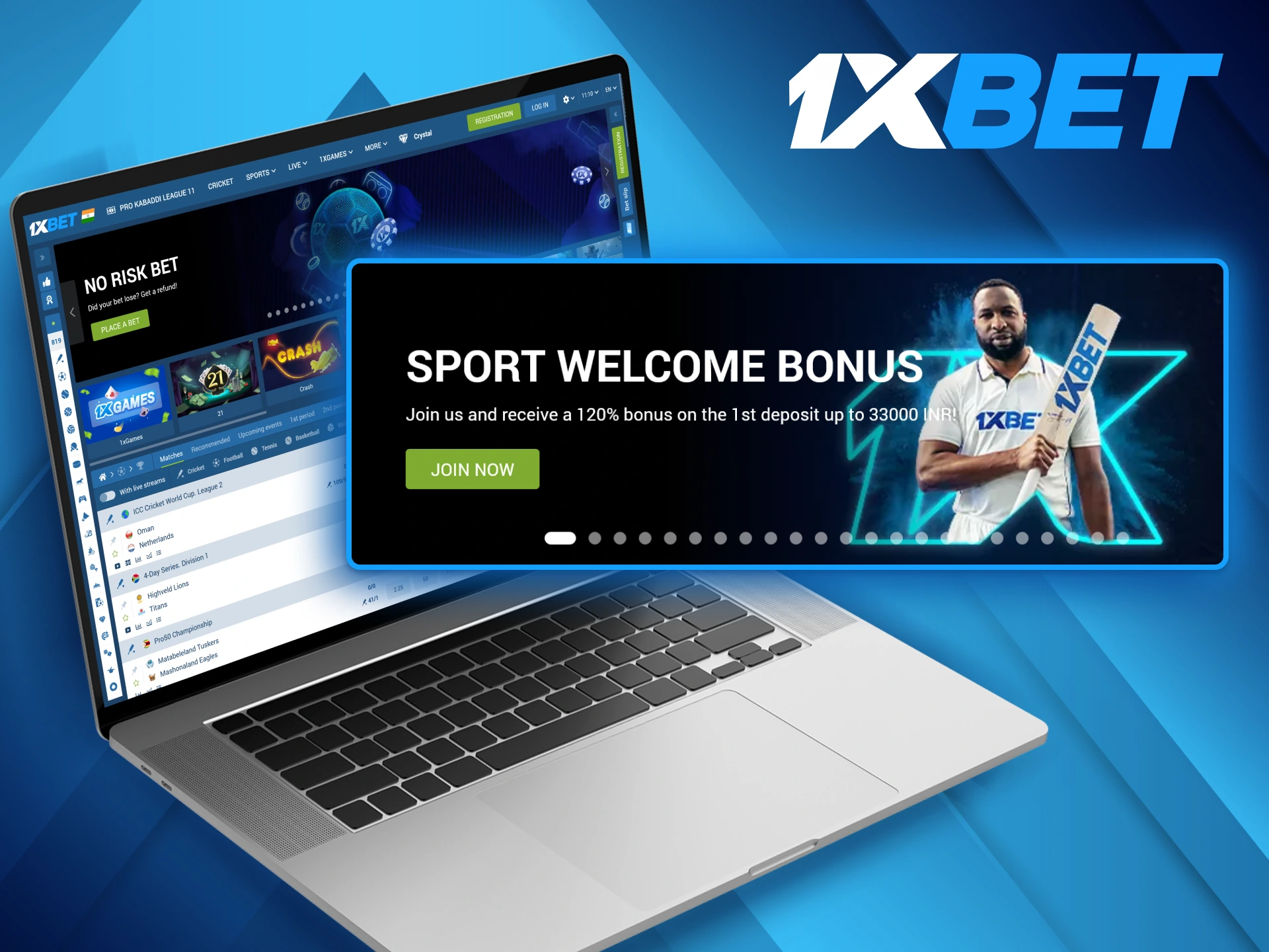 1xBet 120% welcome bonus for a first deposit.