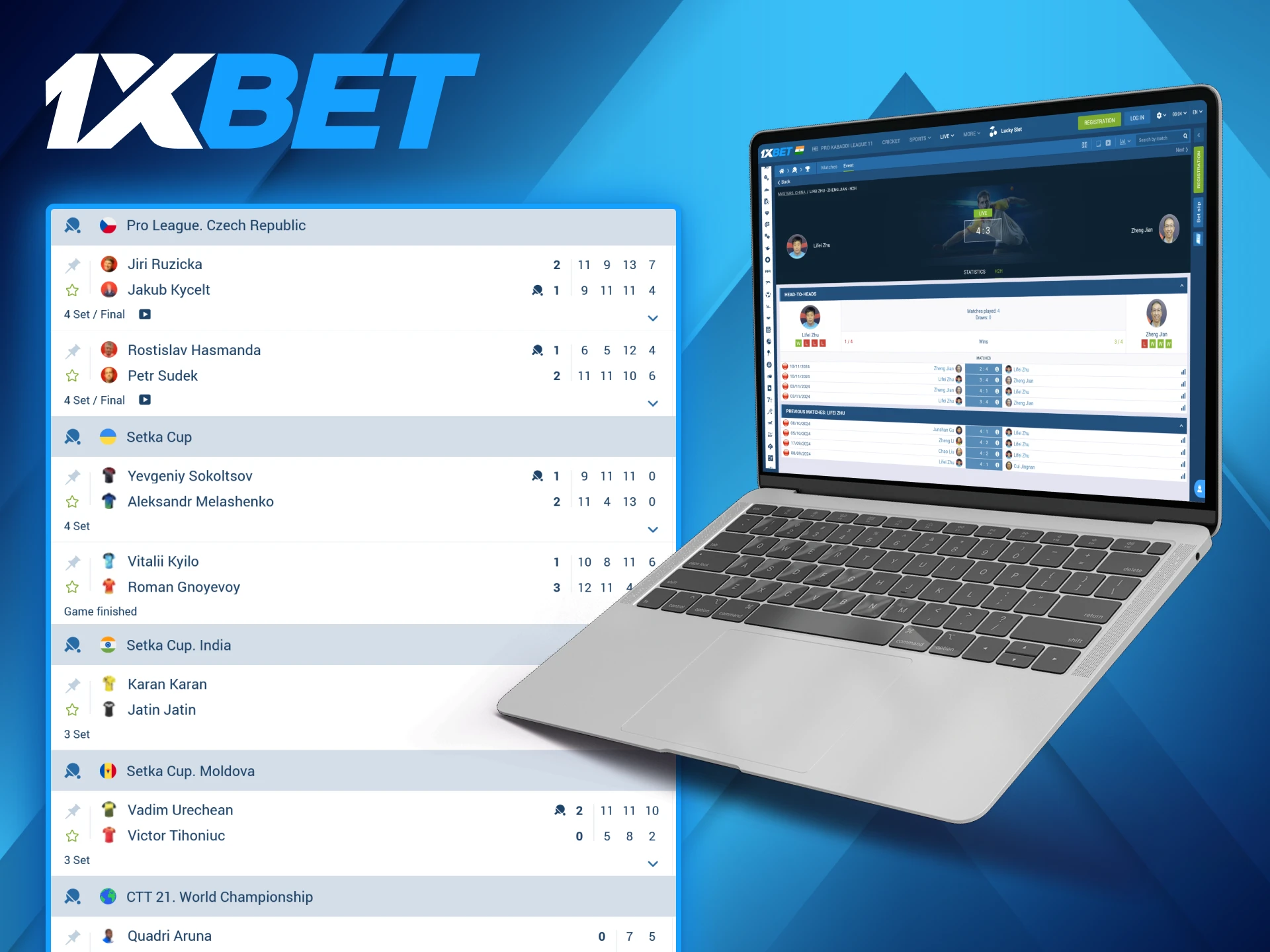 The most prominent table tennis competitions and leagues are available for betting on 1xBet.