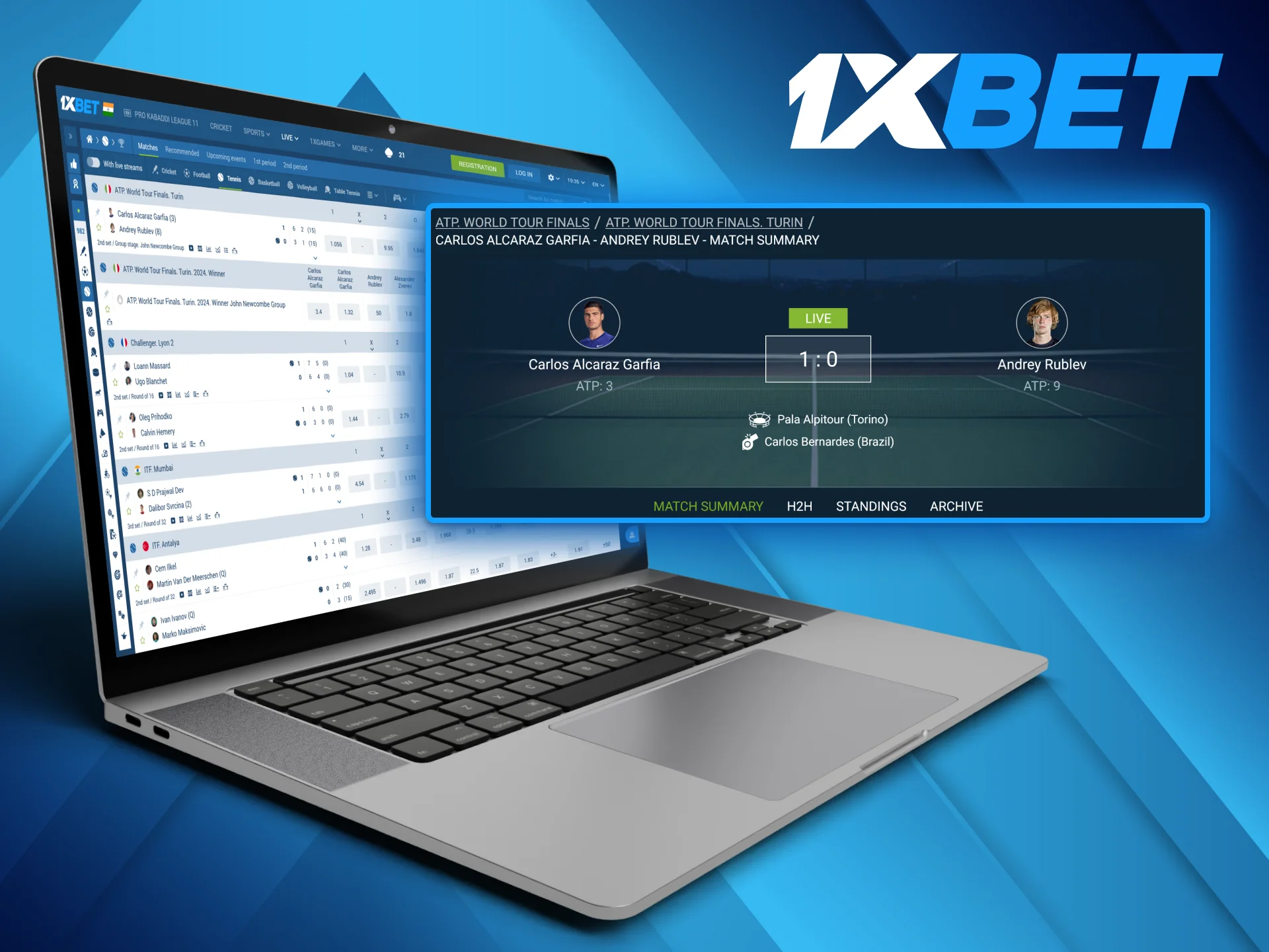 1xBet customers have a wide range of options when it comes to placing bets on live tennis events.