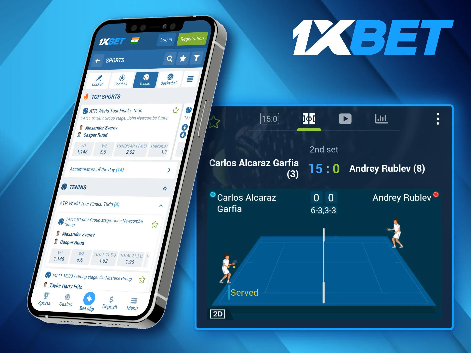 The 1xBet mobile app allows tennis fans to enjoy live betting on the go from anywhere.