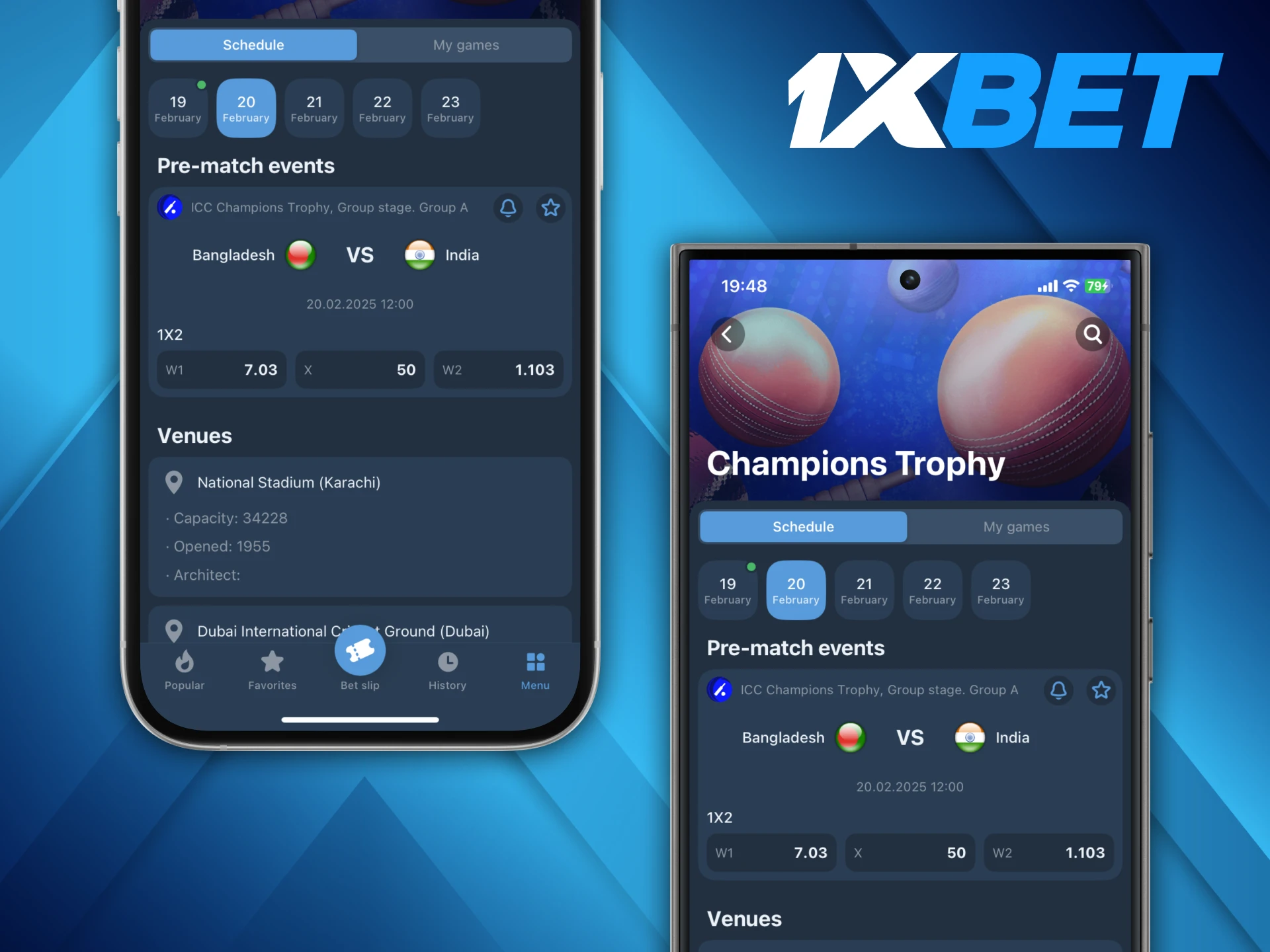 1xBet app is available for Android and iOS operating systems.