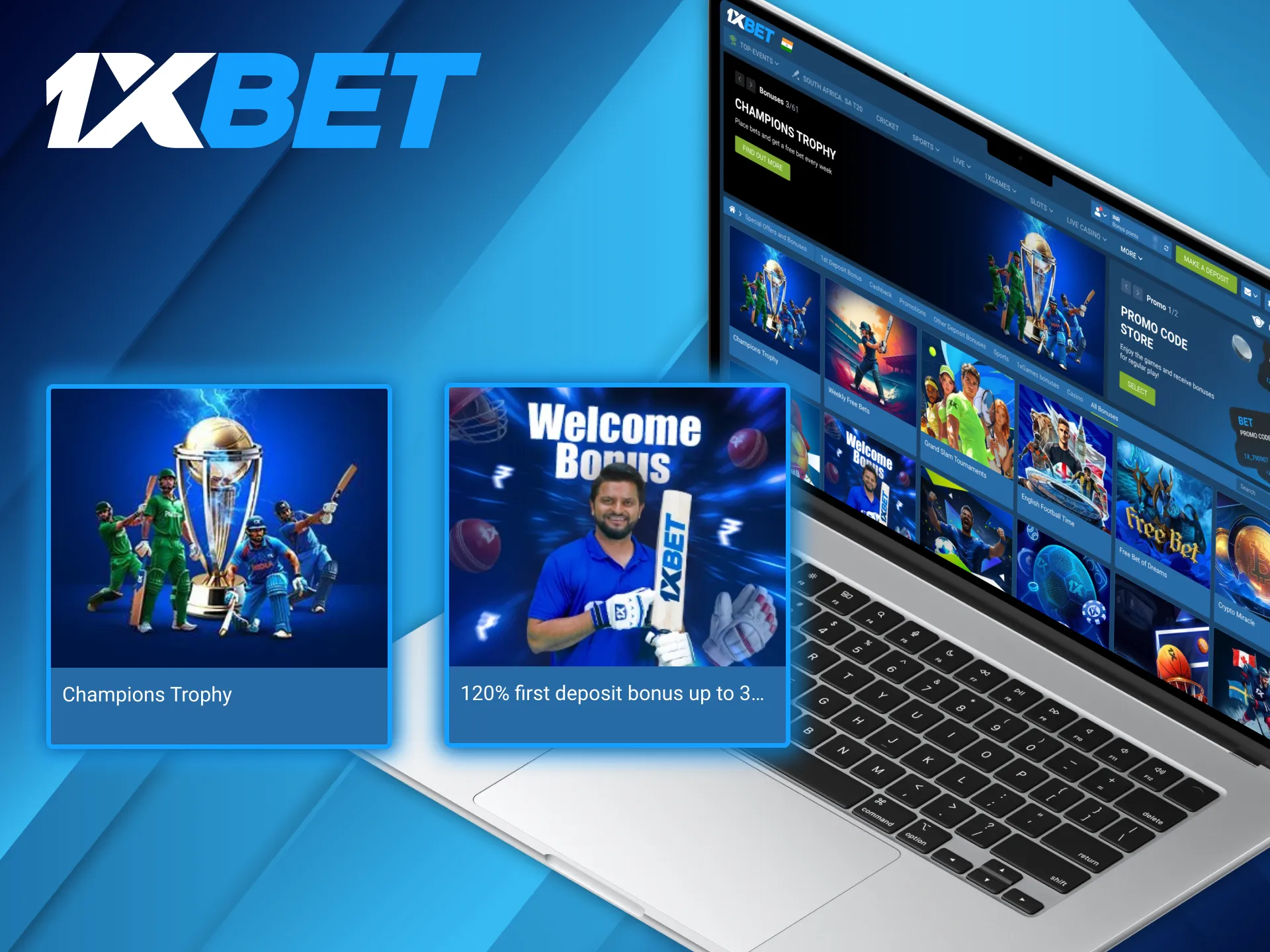 Get 1xBet bonuses for ICC Champions Trophy.