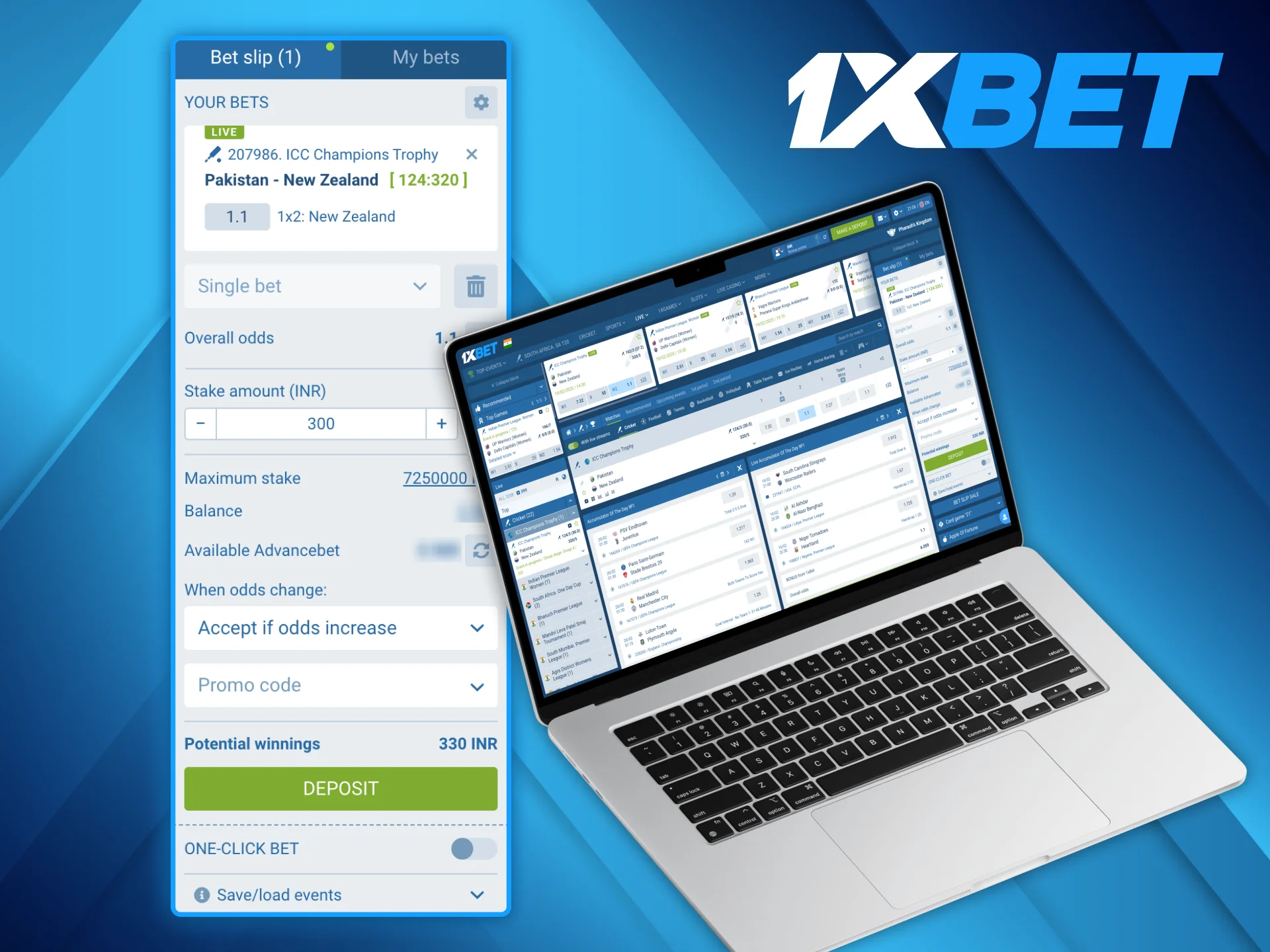 It is easy to start betting on ICC Champions Trophy at 1xBet.